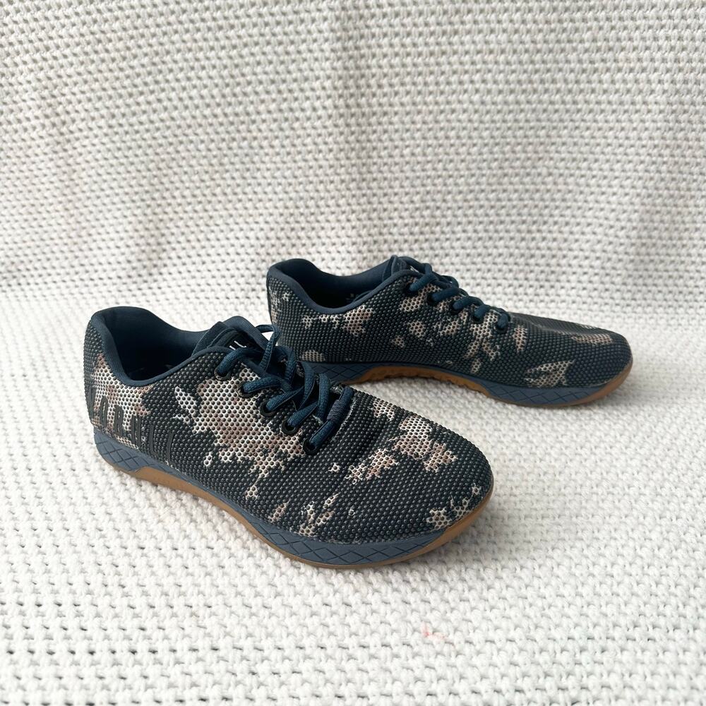 Nobull Navy Blue Beige Floral Unisex Lace Up Trainer CrossFit Sneakers W 8.5 M 7